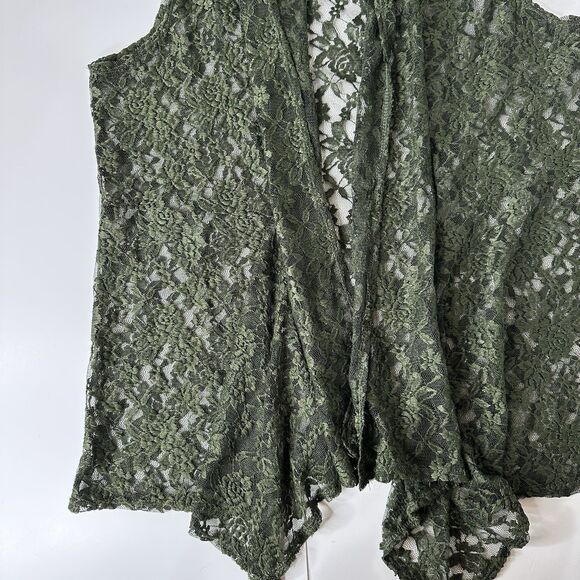 Vtg Double Take Sheer Mesh Cardigan Vest One Size Green Lace Fairy Goblincore - Picture 8 of 11